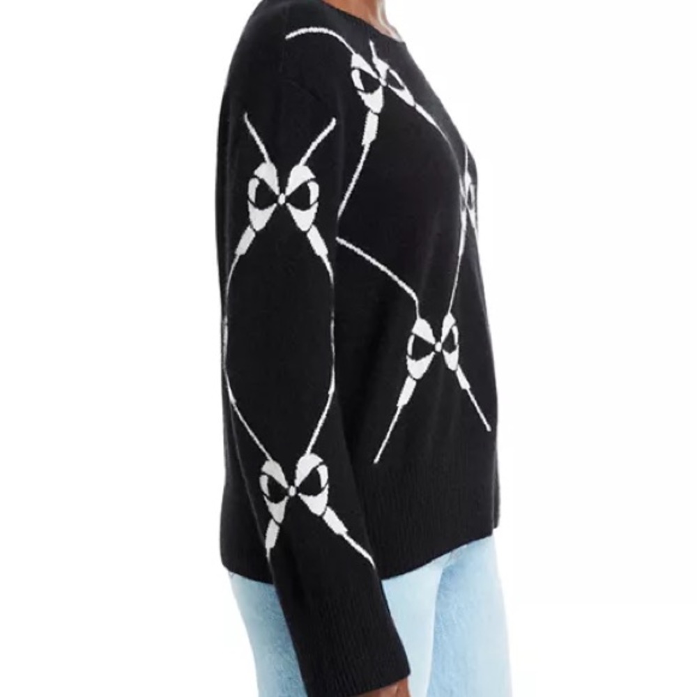 Aqua Cashmere Black Oversized Sweater with White Bow Design - Picture 5 of 15